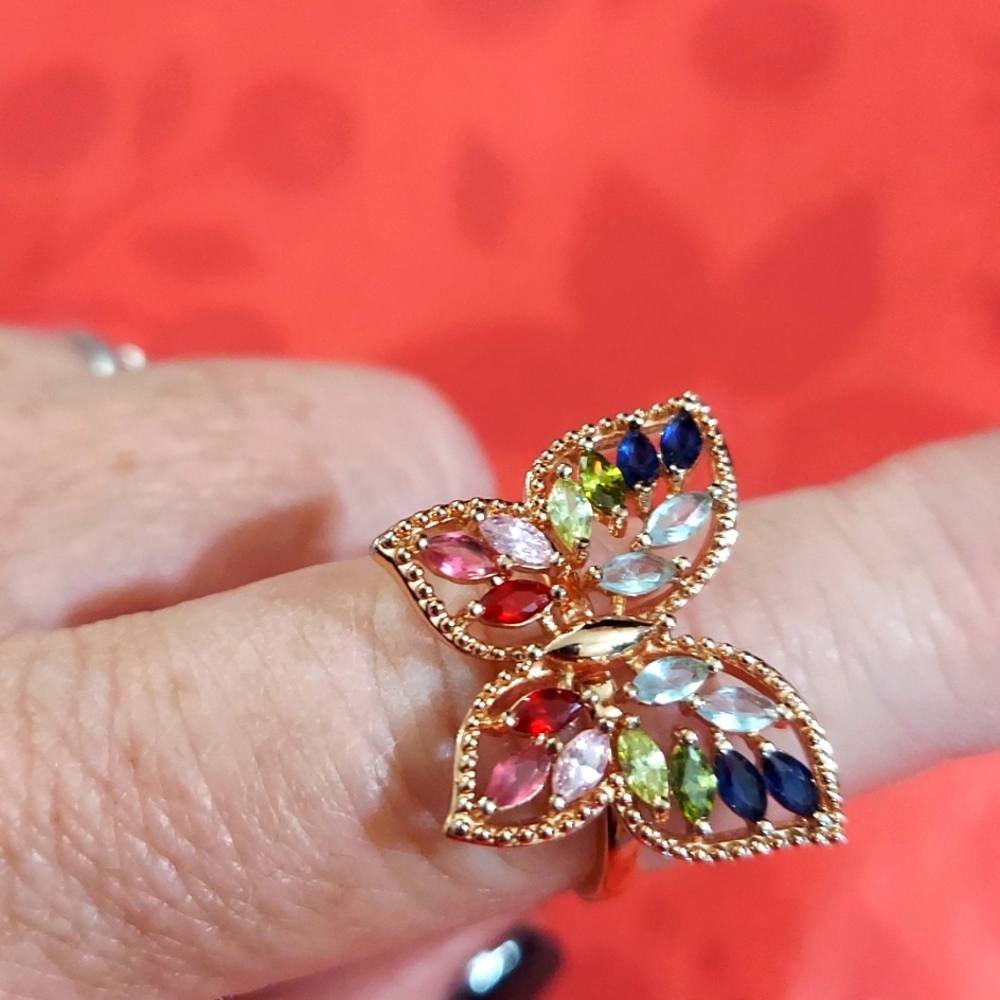 Butterfly ring with real gem stones
